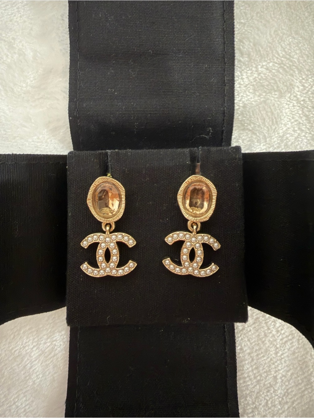 CHANEL Gold CC Crystal Drop Earrings with Amber Stones
